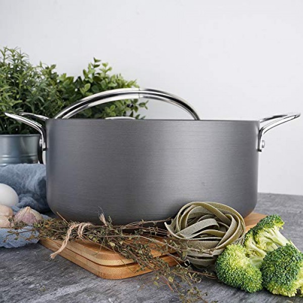 Swiss Diamond Hard Anodized Induction Compatible Stockpot/Dutch Oven with Lid - 식기 세척기 및 오븐 사용 가능, 5쿼트 논스틱 팬: 가정 및 주방