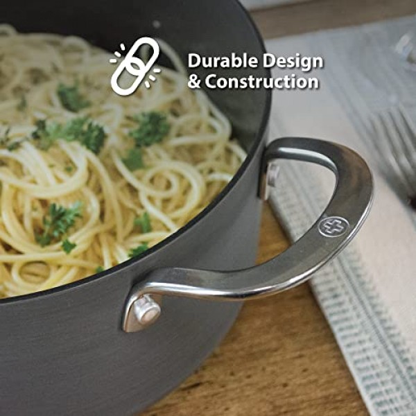 Swiss Diamond Hard Anodized Induction Compatible Stockpot/Dutch Oven with Lid - 식기 세척기 및 오븐 사용 가능, 5쿼트 논스틱 팬: 가정 및 주방