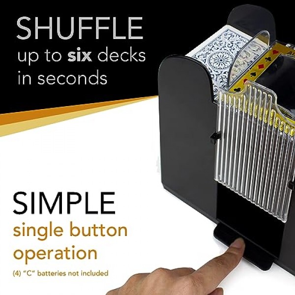 Brybelly 자동 카드 셔플러 6 데크 - 표준 크기 카드용 배터리로 작동되는 카드 셔플러 - 단일 버튼 작동