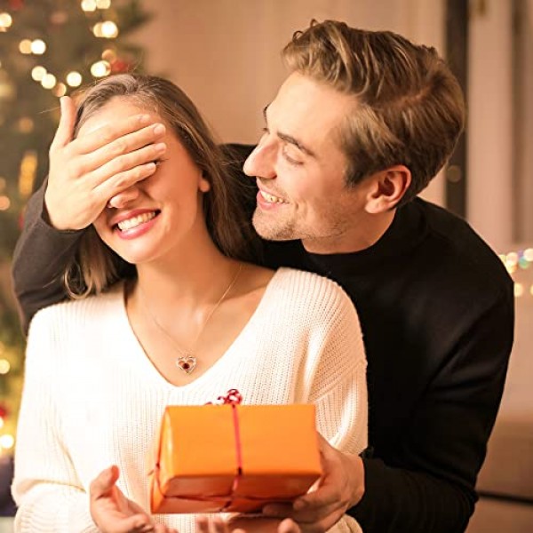 LOUISA SECRET 여성용 목걸이 영원히 사랑의 하트 펜던트 925 스털링 실버 탄생석 로즈 골드 목걸이 여성용 발렌타인 데이 크리스마스 생일 주얼리 여성용 선물 엄마 아내 