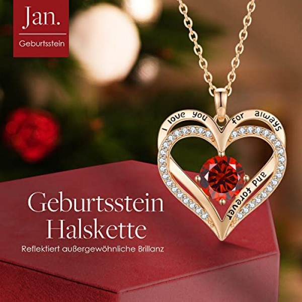 LOUISA SECRET 여성용 목걸이 영원히 사랑의 하트 펜던트 925 스털링 실버 탄생석 로즈 골드 목걸이 여성용 발렌타인 데이 크리스마스 생일 주얼리 여성용 선물 엄마 아내 
