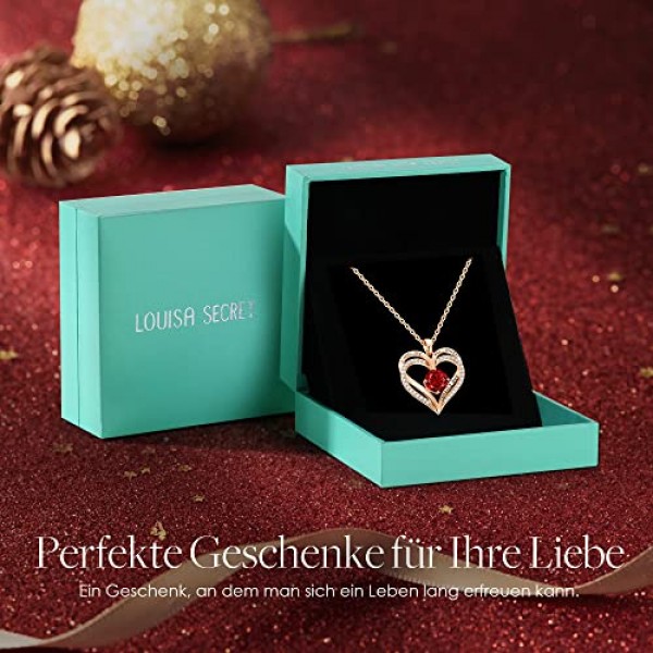 LOUISA SECRET 여성용 목걸이 영원히 사랑의 하트 펜던트 925 스털링 실버 탄생석 로즈 골드 목걸이 여성용 발렌타인 데이 크리스마스 생일 주얼리 여성용 선물 엄마 아내 
