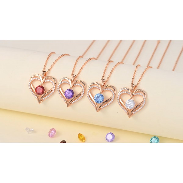 LOUISA SECRET 여성용 목걸이 영원히 사랑의 하트 펜던트 925 스털링 실버 탄생석 로즈 골드 목걸이 여성용 발렌타인 데이 크리스마스 생일 주얼리 여성용 선물 엄마 아내 