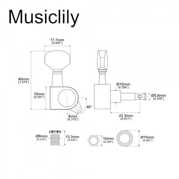 Musiclily 6-in-line 밀폐형 일렉트릭 기타 스트링 튜닝 페그 키 머신 헤드 튜너 펜더 스트라토캐스터 텔레캐스터 기타, 크롬용 오른손 세트