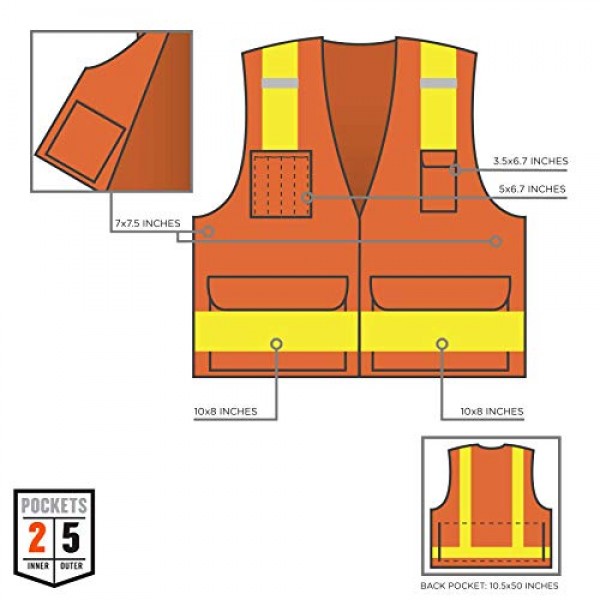 Ergodyne GloWear 8250ZHG 클래스 2 고광택 측량사 안전 조끼, 주황색, 2XL/3XL