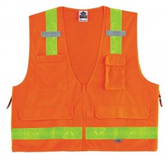 Ergodyne GloWear 8250ZHG 클래스 2 고광택 측량사 안전 조끼, 주황색, 2XL/3XL