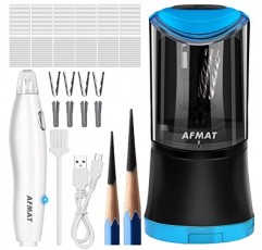 AFMAT 롱 포인트 연필깎이, 6-9.6mm 대형 연필용 충전식 아트 연필깎이, 예술가용 충전식 전기 지우개, 지우개 리필 140개