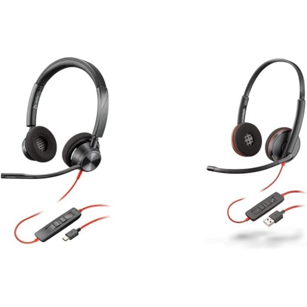 Plantronics - Blackwire 3320 USB-C(폴리) - 마이크 붐이 포함된 유선 2이어 헤드셋(스테레오) 및 Blackwire 3220 유선 USB-A 헤드셋 - 마이크 붐이 포함된 2이어 헤드셋(스테레오) USB-A 