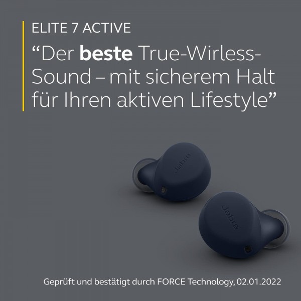 Jabra Elite 7 Active In Ear Bluetooth 이어버드 - 안정된 착용감을 위한 ShakeGrip과 조절 가능한 능동형 소음 제거 기능이 있는 진정한 무선 스포츠 헤드폰 - 다크 블루, 원 사이
