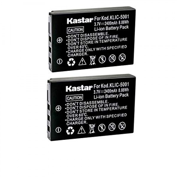 Kodak Easyshare P712 P850 P880 Z730 Z760 Z7590 DX6490 DX7440 DX7590 DX7630 Zoom 및 Sanyo DB-L50 DMX-WH1 HD1010 FH11 HD2000 VPC-WH1 HD2000 HD1010 HD1000용 Kastar KLIC-5001 배터리(2팩)