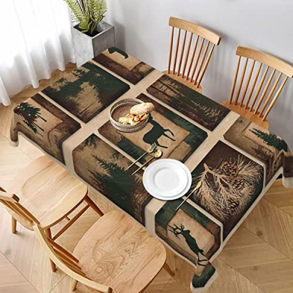 AIRMARK 소박한 컨트리 직사각형 식탁보, 컨트리 스타일 농가 로지 베어 무스 사슴 긴 테이블 천 주방 다이닝, 생일 파티, 휴일, 크리스마스, 뷔페용 빨 테이블 커버 54