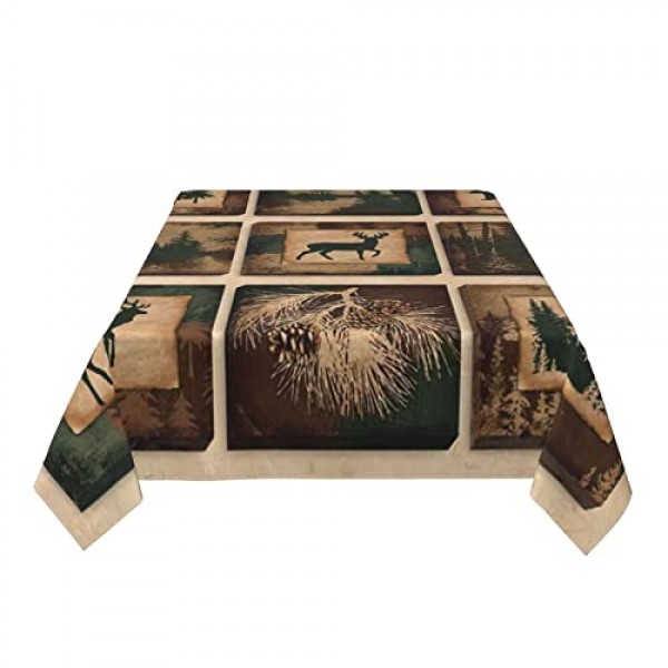 AIRMARK 소박한 컨트리 직사각형 식탁보, 컨트리 스타일 농가 로지 베어 무스 사슴 긴 테이블 천 주방 다이닝, 생일 파티, 휴일, 크리스마스, 뷔페용 빨 테이블 커버 54