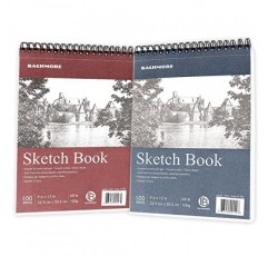 바흐모어 스케치패드 9X12 인치(68lb/100g), 아티스트 프로 및 아마추어를 위한 TOP 나선형 바운드 스케치북 200장 | 스케치용 마커 아트, 색연필, 목탄(혼합 색상, 9''X12'')