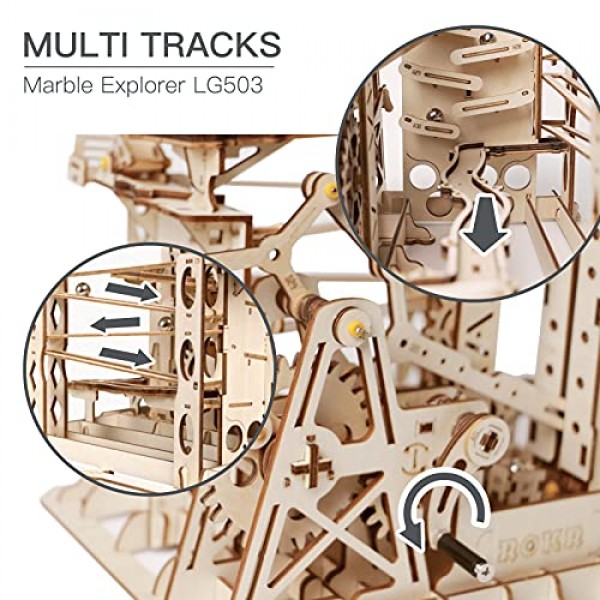 ROKR 3D 나무 퍼즐 대리석 실행 세트 - 성인을 위한 기계 모델 키트 소년/소녀를 위한 DIY 롤러 코스터 장난감 선물(대리석 채널)