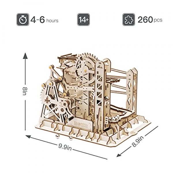 ROKR 3D 나무 퍼즐 대리석 실행 세트 - 성인을 위한 기계 모델 키트 소년/소녀를 위한 DIY 롤러 코스터 장난감 선물(대리석 채널)