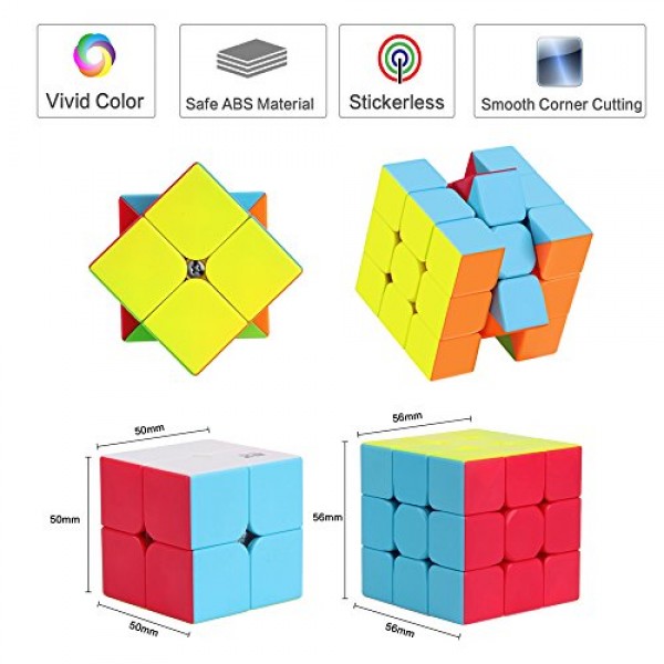 Roxenda 스피드 큐브 세트, 2x2x2 및 3x3x3 큐브 스피드 큐브 번들 어린이 및 성인용 Smoothly Magic Cube 컬렉션 [2 팩](스티커 없음)