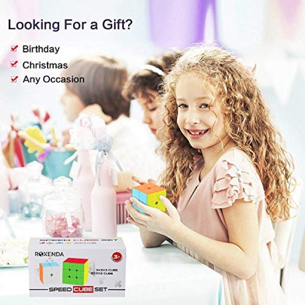 Roxenda 스피드 큐브 세트, 2x2x2 및 3x3x3 큐브 스피드 큐브 번들 어린이 및 성인용 Smoothly Magic Cube 컬렉션 [2 팩](스티커 없음)