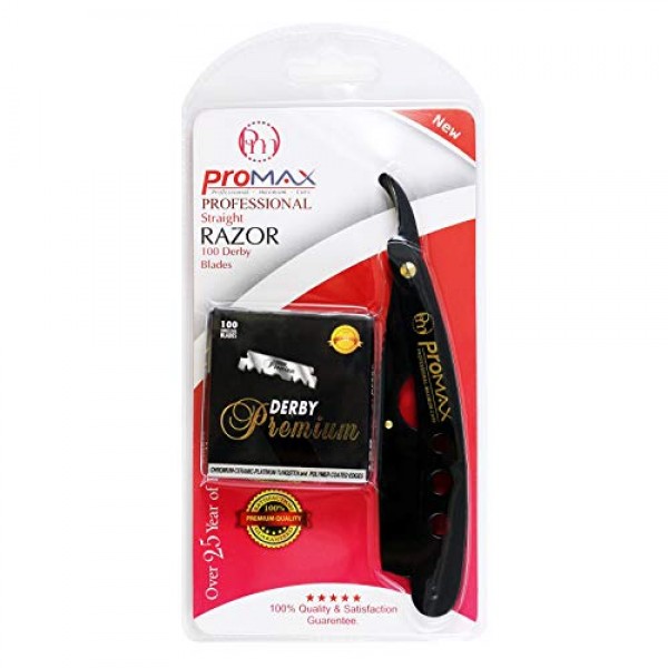 전문 이발사 직선 면도기 - 이발사용 직선 면도날과 호환되는 이발사, 블랙 매트 직선 Razor-160-10054BM3H(블랙 매트와 블랙 프리미엄 블레이드)