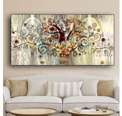 RAILONCH DIY 5D 다이아몬드 그림 대형, 거실과 침실을 위한 생명의 황금 나무 다이아몬드 그림 장식(50×100cm)