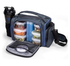 ThinkFit Insulated Meal Prep Lunch Box with 6 Food Portion Control Containers - BPA-Free, Reusable, Microwavable, Freezer Safe - With Shaker Cup, Pill Organizer(파란색)