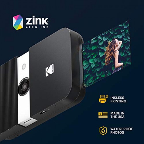 2 x 3 cm 아연 프린터, HD 품질, 10 MP, LCD 디스플레이, 자동 플래시, 통합 편집 기능, 마이크로 SD 카드 리더기 및 자동 초점을 갖춘 KODAK Smile 디지털 즉석 카메라