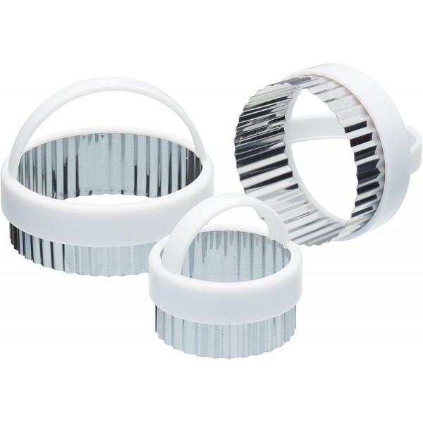KitchenCraft Fluted Pastry / Cookie Cutters with Plastic Handles, 스테인리스 스틸, 3개 세트, 실버, 7.8 cm*14.0 cm*11.0 cm