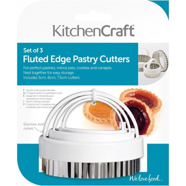 KitchenCraft Fluted Pastry / Cookie Cutters with Plastic Handles, 스테인리스 스틸, 3개 세트, 실버, 7.8 cm*14.0 cm*11.0 cm