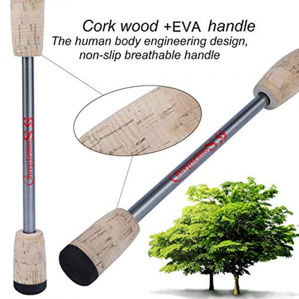 Sougayilang 유연한 낚싯대, 스피닝 로드 & 캐스팅 로드, 경량 송어 로드 2개 코르크 손잡이 크래피 낚시