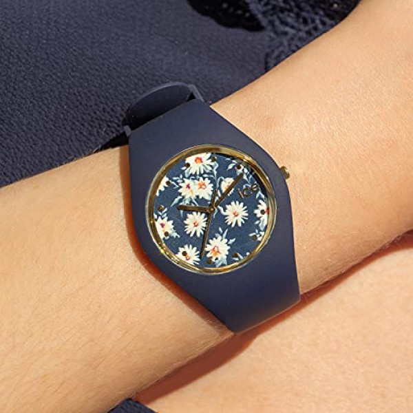 Ice-Watch - ICE Flower Twilight Daisy - 실리콘 스트랩이 달린 블루 여성용 시계 - 019208(미디엄), 파란색, 019208