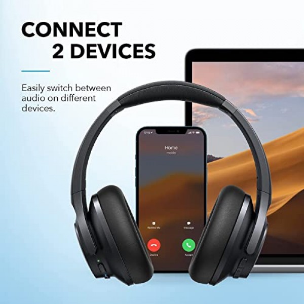 Anker Life Q20+의 Soundcore 능동형 소음 차단 헤드폰, 40시간 재생 시간, 2개 장치 연결, 메모리 폼 이어컵, 여행용 Bluetooth 헤드폰, 홈 오피스(갱신)