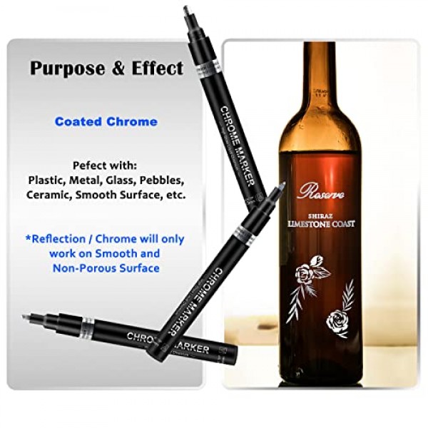 TIIKKASI 액체 크롬 마감 마커, 3pcs 실버 거울 같은 터치 업 페인트 펜 세트 DIY 수제 공예품, 크롬 반사, 방수 자외선 방지, 총알 및 끌 및 굵은 팁