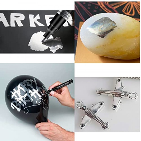 TIIKKASI 액체 크롬 마감 마커, 3pcs 실버 거울 같은 터치 업 페인트 펜 세트 DIY 수제 공예품, 크롬 반사, 방수 자외선 방지, 총알 및 끌 및 굵은 팁