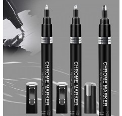 TIIKKASI 액체 크롬 마감 마커, 3pcs 실버 거울 같은 터치 업 페인트 펜 세트 DIY 수제 공예품, 크롬 반사, 방수 자외선 방지, 총알 및 끌 및 굵은 팁