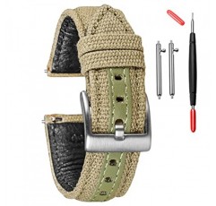 캔버스 시계 밴드, 퀵 릴리스 시계 스트랩, 남성용 여성용 군용 직물 교체 밴드, 18mm 20mm 22mm 24mm 선택, 고강도 착용에 적합