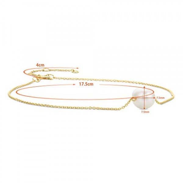 Orovi Jewellery 여성용 팔찌 옐로우 골드, 화이트 라운드 담수 진주 7.5mm 팔찌, 14캐럿(585) 골드, 조절 가능한 길이 17.5 - 21.5cm, 골드