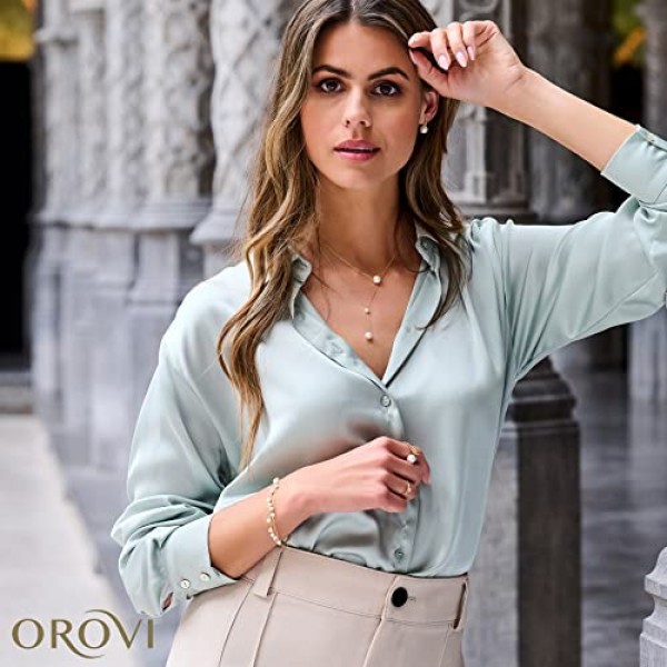 Orovi Jewellery 여성용 팔찌 옐로우 골드, 화이트 라운드 담수 진주 7.5mm 팔찌, 14캐럿(585) 골드, 조절 가능한 길이 17.5 - 21.5cm, 골드