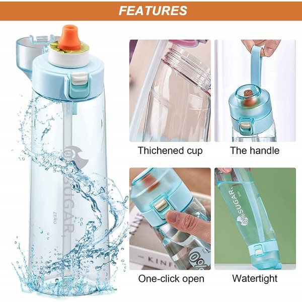 Air Flasch up Air Bottle Starter Set Drink Bottle 650ML with Piece Flavored Pods Generic Water Bottle Bottle Starter Set for Gym Fitness, School (Purple)