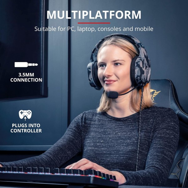 Trust Gaming GXT 1323 Altus 게임용 헤드셋 PC용 볼륨 조절 어댑터 케이블 Nintendo Switch PS4 PS5 Xbox One Xbox Series X - Black Camouflage Altus Camo 멀티 플랫폼 싱글