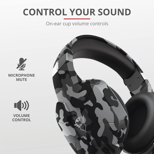 Trust Gaming GXT 1323 Altus 게임용 헤드셋 PC용 볼륨 조절 어댑터 케이블 Nintendo Switch PS4 PS5 Xbox One Xbox Series X - Black Camouflage Altus Camo 멀티 플랫폼 싱글