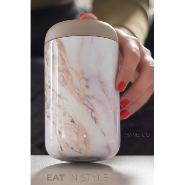 MAMEIDO 식품용 보온용기 500ml, 식품용 보온용기, 스테인리스 테이크아웃 머그 뮤즐리, 요거트, 이유식, 죽, 오버나이트 오트밀, 아이스크림&스프용 BPA free(펄 마블) 500ml 