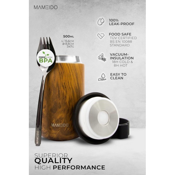 MAMEIDO 식품용 보온용기 500ml, 식품용 보온용기, 스테인리스 테이크아웃 머그 뮤즐리, 요거트, 이유식, 죽, 오버나이트 오트밀, 아이스크림&스프용 BPA free(펄 마블) 500ml 