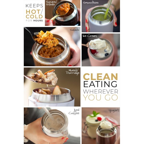 MAMEIDO 식품용 보온용기 500ml, 식품용 보온용기, 스테인리스 테이크아웃 머그 뮤즐리, 요거트, 이유식, 죽, 오버나이트 오트밀, 아이스크림&스프용 BPA free(펄 마블) 500ml 