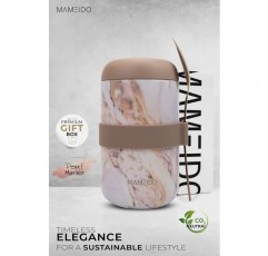 MAMEIDO 식품용 보온용기 500ml, 식품용 보온용기, 스테인리스 테이크아웃 머그 뮤즐리, 요거트, 이유식, 죽, 오버나이트 오트밀, 아이스크림&스프용 BPA free(펄 마블) 500ml 