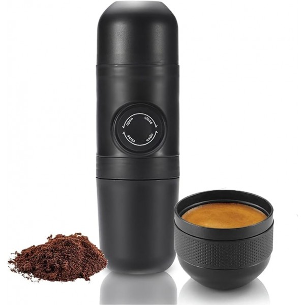 휴대용 에스프레소 메이커, 분쇄 커피와 포드를 사용하는 미니 커피 메이커, 수동 핸디 에스프레소 머신, 수동으로 작동되는 18 바 압력, 여행 캠핑 사무실 가정용 가