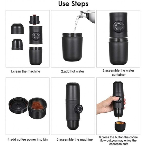 휴대용 에스프레소 메이커, 분쇄 커피와 포드를 사용하는 미니 커피 메이커, 수동 핸디 에스프레소 머신, 수동으로 작동되는 18 바 압력, 여행 캠핑 사무실 가정용 가