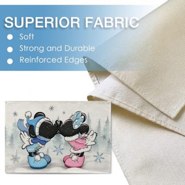 Seliem 겨울 만화 마우스 플레이스 매트 4 개 세트, 소나무 눈송이 농가 식탁 장소 매트, 크리스마스 휴일 계절 주방 장식 홈 인테리어 12x18 인치