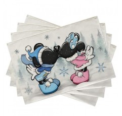 Seliem 겨울 만화 마우스 플레이스 매트 4 개 세트, 소나무 눈송이 농가 식탁 장소 매트, 크리스마스 휴일 계절 주방 장식 홈 인테리어 12x18 인치