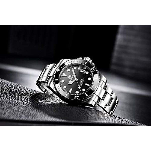 PAGRNE DESIGN 남성용 자동 잠수함 시계, 기계식 시계, 방수(100M) 스테인레스 스틸 팔찌가 있는 아날로그 시계, NH35A 무브먼트