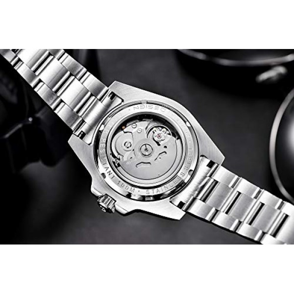 PAGRNE DESIGN 남성용 자동 잠수함 시계, 기계식 시계, 방수(100M) 스테인레스 스틸 팔찌가 있는 아날로그 시계, NH35A 무브먼트