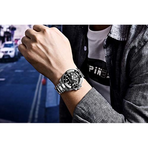 PAGRNE DESIGN 남성용 자동 잠수함 시계, 기계식 시계, 방수(100M) 스테인레스 스틸 팔찌가 있는 아날로그 시계, NH35A 무브먼트